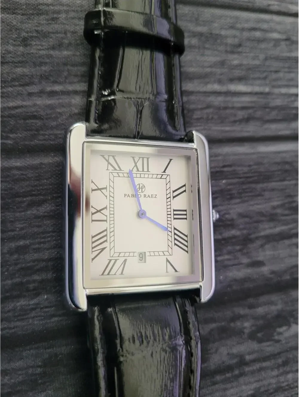 Pablo Raez Mens Silver Tank‎ Swiss Style Watch 40mm Large